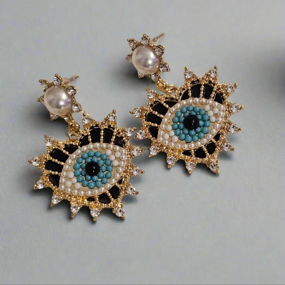 Evil Eye Heart Beaded Earrings - Picture 1 of 6